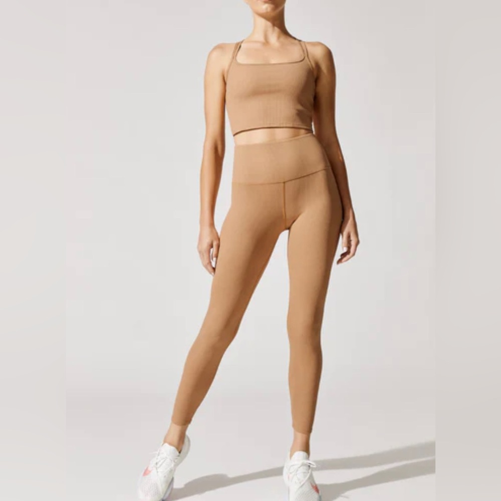 Carbon38 Seamless High-Waist Leggings and Crop Tank in Camel